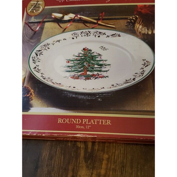 Spode Christmas Tree Gold 75th Anniversary Edition 12” Round Platter Macy's BOX - Picture 8 of 11